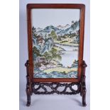 A GOOD 19TH CENTURY CHINESE HONGMU AND PORCELAIN TABLE SCREEN Qing. 50 cm x 30 cm.