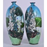 A PAIR OF 19TH CENTURY JAPANESE MEIJI PERIOD CLOISONNE ENAMEL VASES in the manner of Kumeno Teitaro