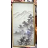MIYATA SHIZAN (1889-1971) FRAMED JAPANESE MONOCHROME WASH PAINTING ON SILK, mountainous landscape,