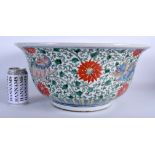 A VERY LARGE CHINESE WUCAI PORCELAIN BOWL probably Late Qing, in the Wanli style, painted with Budd