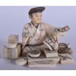 A 19TH CENTURY JAPANESE MEIJI PERIOD IVORY OKIMONO modelled as a scholar making an okimono. 13 cm x
