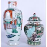 A 19TH CENTURY CHINESE FAMILLE VERTE VASE together with a smaller Guangxu vase. 23 cm & 15 cm high.