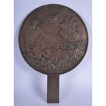 A LARGE 19TH CENTURY JAPANESE MEIJI PERIOD BRONZE MIRROR decorated with birds within landscapes. 30