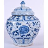 A CHINESE BLUE AND WHITE YUAN STYLE PORCELAIN VASE AND COVER, painted with foliage. 23 cm high.