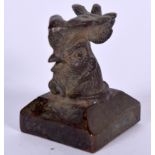 A CHINESE BRONZE SEAL, the terminal in the form of a cockerel. 4.75 cm high.