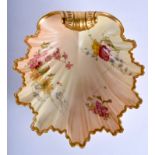 A 19TH CENTURY ROYAL WORCESTER SHELL SHAPE BLUSH IVORY DISH. 23 cm wide.