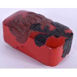 AN 18TH/19TH CENTURY JAPANESE MEIJI PERIOD CARVED CINNABAR LACQUER BOX AND COVER well formed in rel