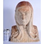 A STYLISH 1930S ENGLISH ART POTTERY STONEWARE BUST OF A FEMALE depicting Mary Stourton, signed and