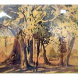 K.C.S PANIKER (1911-1967) FRAMED WATERCOLOUR, signed & dated, trees in a landscape, India. 32 cm x