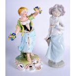A DERBY FIGURE OF SPRING holding flowers in both hands and a Nao figure of a girl with a dove. Derb