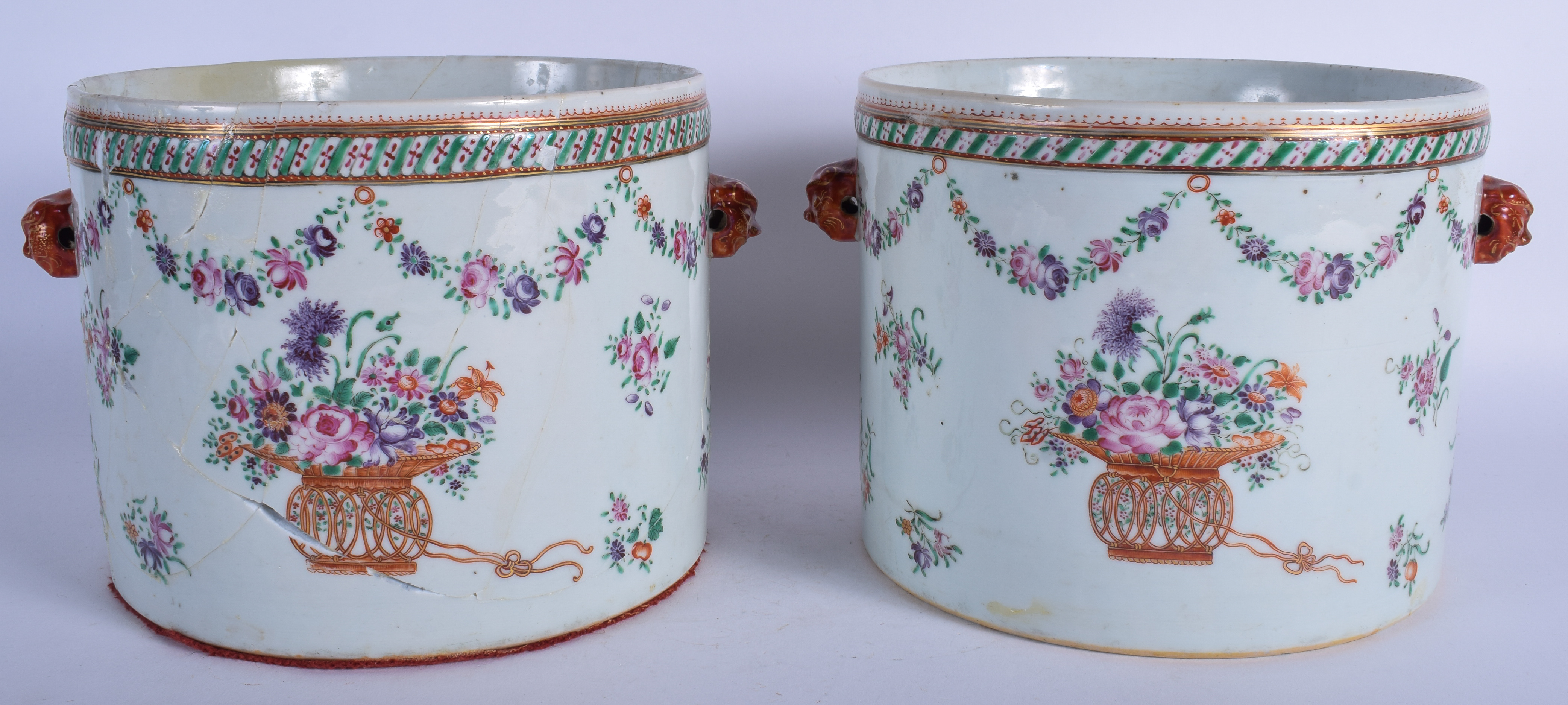 A LARGE PAIR OF 18TH CENTURY CHINESE EXPORT FAMILLE ROSE WINE COOLERS Qianlong. 17 cm x 17 cm. - Image 2 of 4