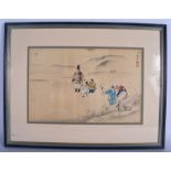 A SET OF FOUR 19TH CENTURY JAPANESE MEIJI PERIOD WATERCOLOURS depicting figures within a landscape.