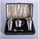 AN ART DECO SILVER CRUET SET. Birmingham 1938. 7.1 oz. (4)