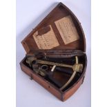 A BOXED ANTIQUE F M MOORE BELFAST NAUTICAL INSTRUMENT inset with ivory plaques. 22 cm x 30 cm.