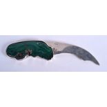 A 1980S SILVER AND MALACHITE LETTER OPENER. Birmingham 1988. 12 oz overall. 25 cm long.