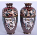 A PAIR OF EARLY 20TH CENTURY JAPANESE MEIJI PERIOD CLOISONNE ENAMEL VASES. 13 cm high.