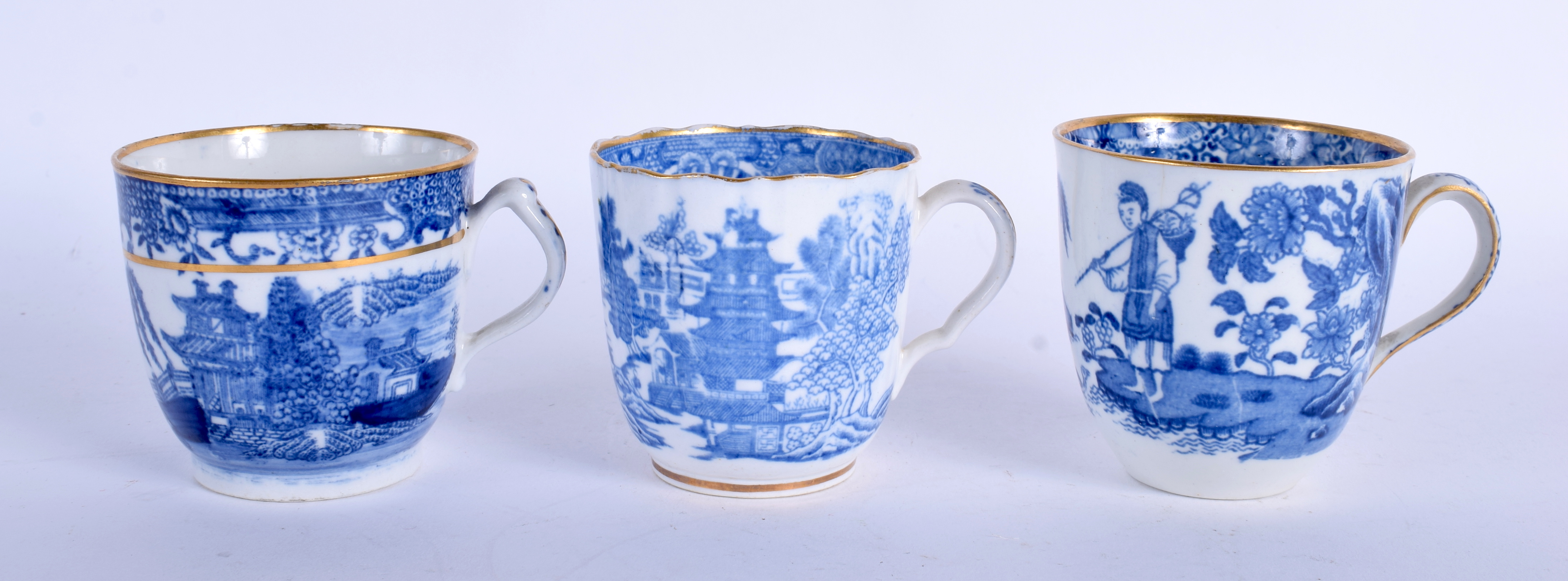 A EARLY 19TH CENTURY NEW HALL COFFEE CUP with Chinese landscape, a John Turner coffee cup with an o