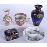 AN EARLY 20TH CENTURY JAPANESE MEIJI PERIOD CLOISONNE ENAMEL VASE together with a box etc. (5)