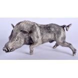 A RUSSIAN SILVER FIGURE OF A ROAMING WILD BOAR of naturalistic form. 9.7 oz. 12 cm x 5 cm.