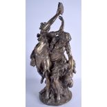 A LARGE 19TH CENTURY FRENCH BRONZE FIGURE OF BACCHANTE followers of Bacchus, after Clodion (1738-18