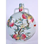 A CHINESE FAMILLE ROSE PORCELAIN MOON FLASK BEARING YONGZHENG MARKS, painted with a fruiting pomegr