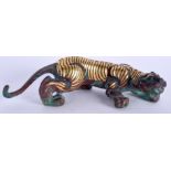 A CHINESE QING DYNASTY GOLD INLAID BRONZE LEOPARD modelled roaming. 11 cm wide.