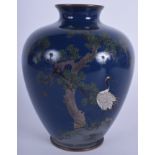 A GOOD EARLY 20TH CENTURY JAPANESE MEIJI PERIOD CLOISONNE ENAMEL VASE decorated with a bird amongst