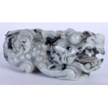 AN EARLY 20TH CENTURY CHINESE CARVED JADEITE BEAST Late Qing/Republic. 14 cm wide.