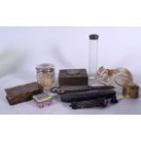 A JAPANESE KUTANI PORCELAIN FIGURE OF A CAT, together with a Chinese box, vintage knife etc. (qty)