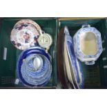 A QUANTITY OF ANTIQUE BLUE AND WHITE POTTERY, together with other ceramics. (2 boxes)