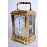 A GOOD ANTIQUE FRENCH GRAND SONNERIE CARRIAGE CLOCK. 19 cm high inc handle.