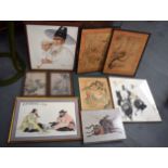 A GROUP OF NINE ORIENTAL PICTURES, varying subject. (9)
