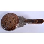 A 19TH CENTURY CHINESE CARVED BROWN MUTTON JADE BELT HOOK MIRROR Late Qing. 23 cm long.