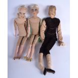 THREE LARGE VINTAGE BOUDOIR DOLLS with some original clothing. Largest 90 cm long. (3)