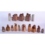 A COLLECTION OF 19TH/20TH CENTURY CHINESE SOAPSTONE SEALS. Largest 7 cm x 5 cm. (15)