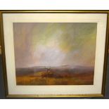 KEN HILDREW (B.1934) FRAMED OIL ON CARD, signed, a stag in a landscape. 51 cm x 65 cm.