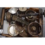 A QUANTITY OF SILVER PLATED ITEMS, including a pricket candlestick etc. (qty)