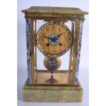 AN EARLY 20TH CENTURY FRENCH CHAMPLEVÉ ENAMEL AND ONYX FOUR GLASS CLOCK Gibson Ltd Belfast. 30 cm x