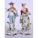 A PAIR OF 19TH CENTURY CONTINENTAL PORCELAIN FIGURES, in the form of a standing male and female, pr