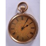 AN ANTIQUE 18CT GOLD LADIES FOB WATCH. 38.2 grams overall. 3.5 cm diameter.