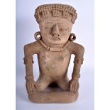 A LARGE SOUTH AMERICAN PRE COLUMBIAN AZTEC FIGURE OF A GOD. 37 cm x 21 cm.