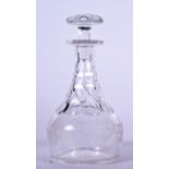 A 1930'S JOHN WALSH CRYSTAL GLASS DECANTER, etched with fruiting vines, signed. 19.5 cm high.