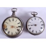 TWO ANTIQUE SILVER POCKET WATCHES. 5.5 & 4 cm wide. (2)