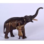 A COLD PAINTED AUSTRIAN BRONZE FIGURE, in the form of an Arab besides an elephant. 7.5 cm x 11.5 cm