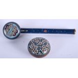 A RARE 19TH CENTURY JAPANESE MEIJI PERIOD CLOISONNE ENAMEL PIPE together with a cloisonne enamel bo