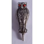 A VINTAGE SILVER OWL WATCH KEY. 3 cm long.