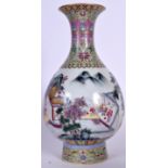 AN EARLY 20TH CENTURY CHINESE FAMILLE ROSE PORCELAIN VASE BEARING QIANLONG MARKS, painted with figu