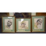 CHINESE SCHOOL (20th century) FRAMED SET OF THREE WATERCOLOUR, study of life size clay figures. 24