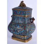 A FINE 18TH CENTURY CHINESE CLOISONNE ENAMEL HU VASE CENSER AND COVER Qianlong, decorated with taot