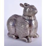 A 19TH CENTURY INDIAN SILVER BOX AND COVER modelled as a seated hare. 5.5 oz. 10 cm wide.